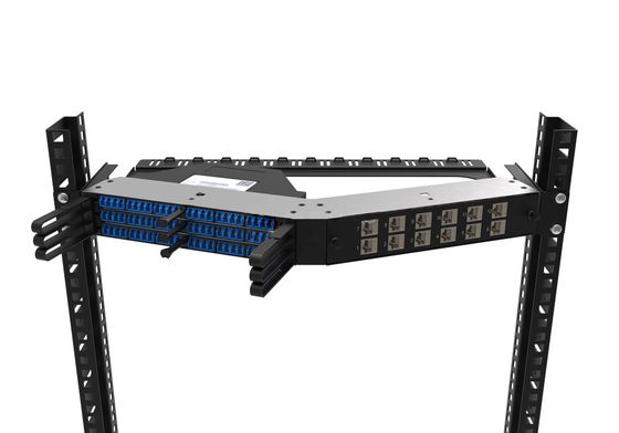 Rongbang RBTX-PP04 1U High Density Frame Hybrid Fiber & Copper Angled Modular Panel for Data Center Enterprise Network